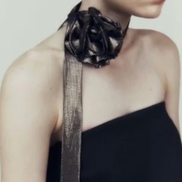 Zara silver silk blend floral scarf NWT - Picture 9 of 9